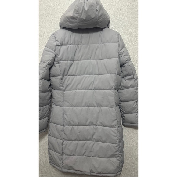 Andrew Marc Stretch Light Gray Hooded Puffer Parka Coat Faux Fur Collar Womens M
